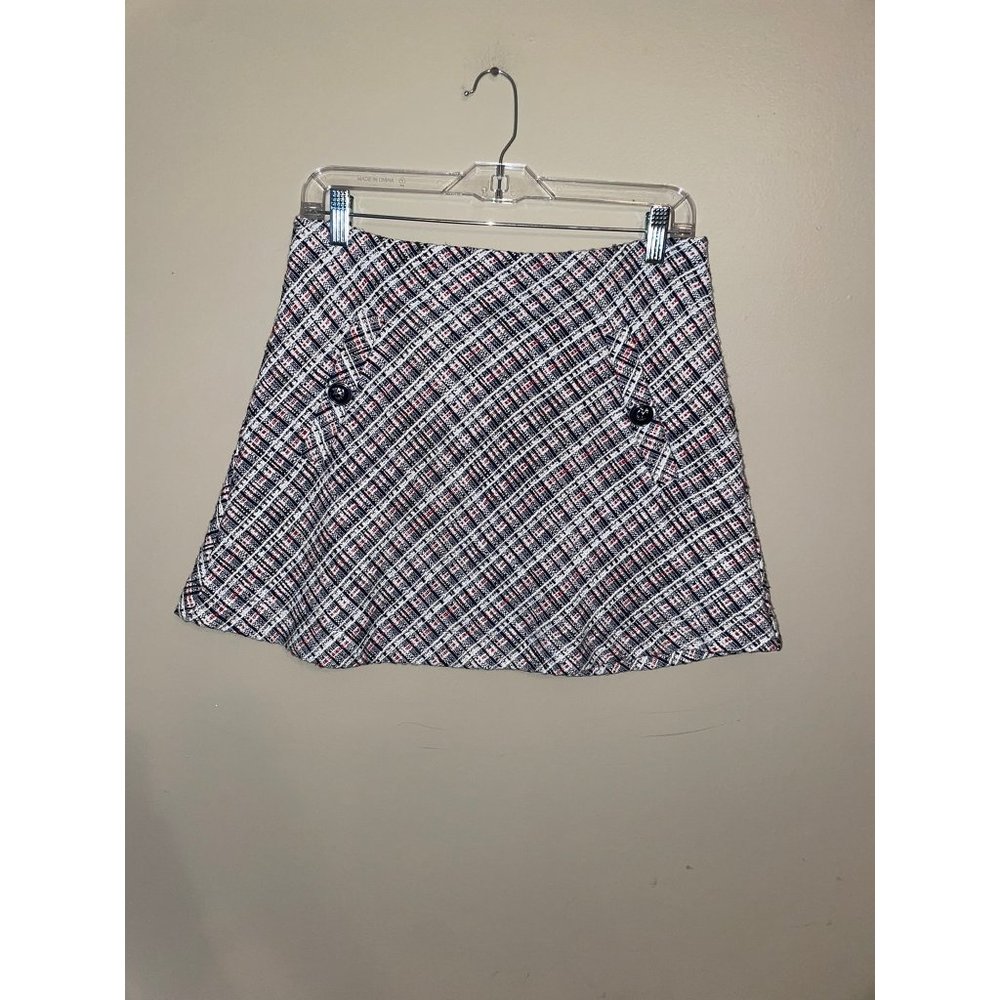 ZARA Women’s/Junior’s Red, white and navy Textured A-line Mini Skirt in Size Lar